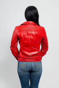 Queens Womens Fashion Leather Jacket Fire Red Women's Fashion Moto Leather Jacket Whet Blu NYC   