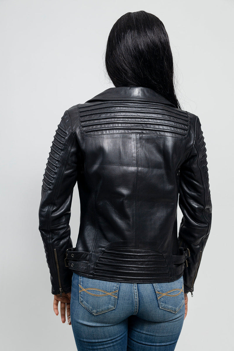 Queens Womens Fashion Leather Jacket Black Women's Fashion Moto Leather Jacket Whet Blu NYC   
