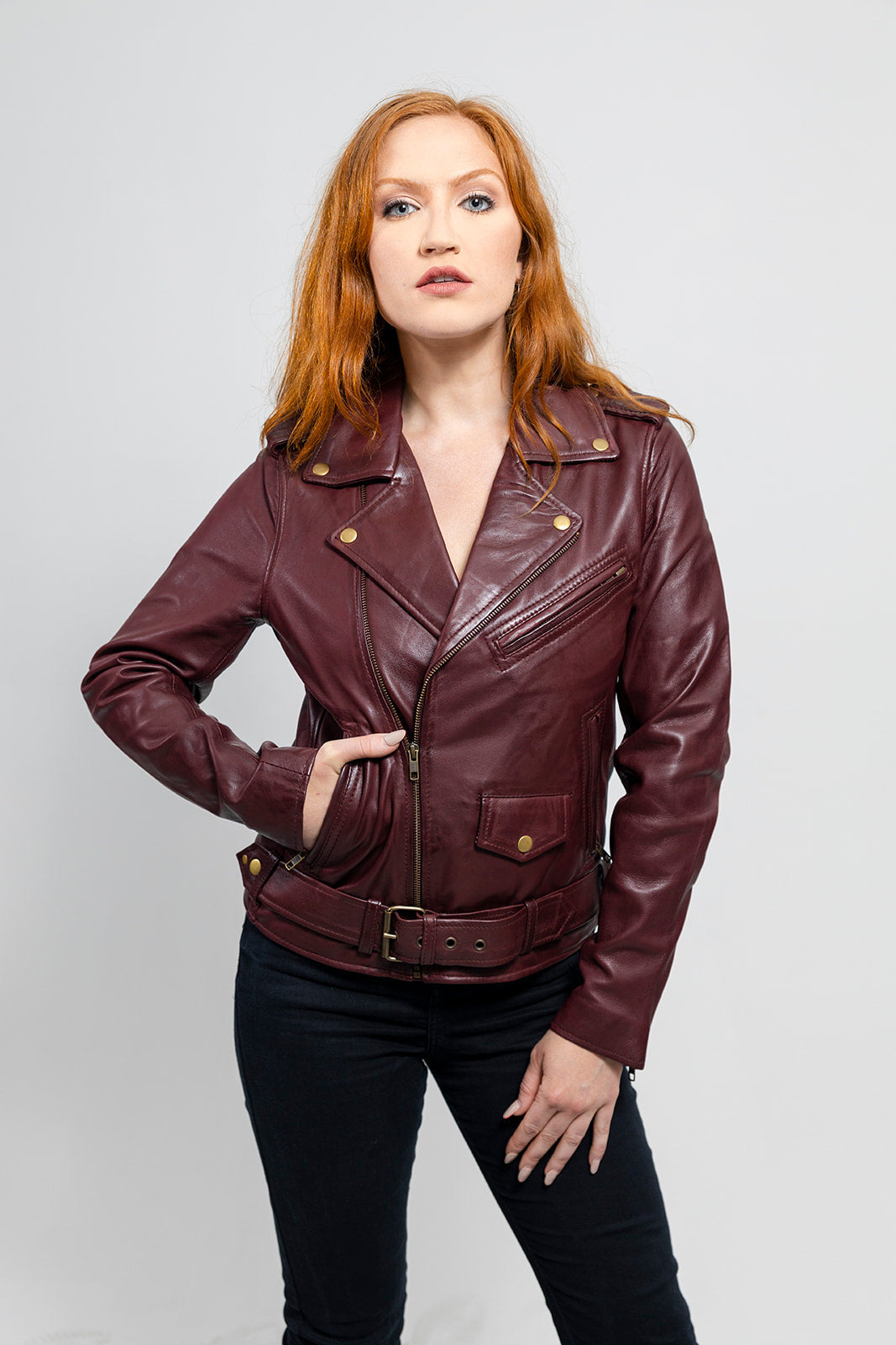 Rebel - Women's Fashion Lambskin Leather Jacket (Oxblood) – First