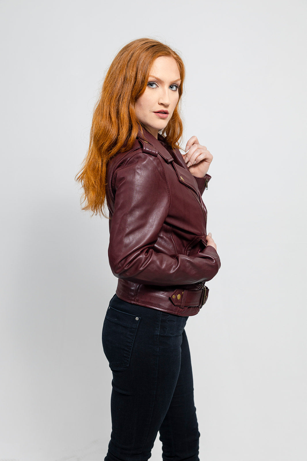 Rebel - Women's Fashion Lambskin Leather Jacket (Oxblood) – First