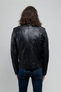 Gavin Mens Leather Jacket Men's Motorcycle style Jacket Whet Blu NYC   