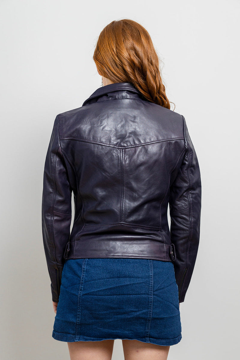Chloe Womens Fashion Leather Jacket Violet Women's Leather Jacket Whet Blu NYC   