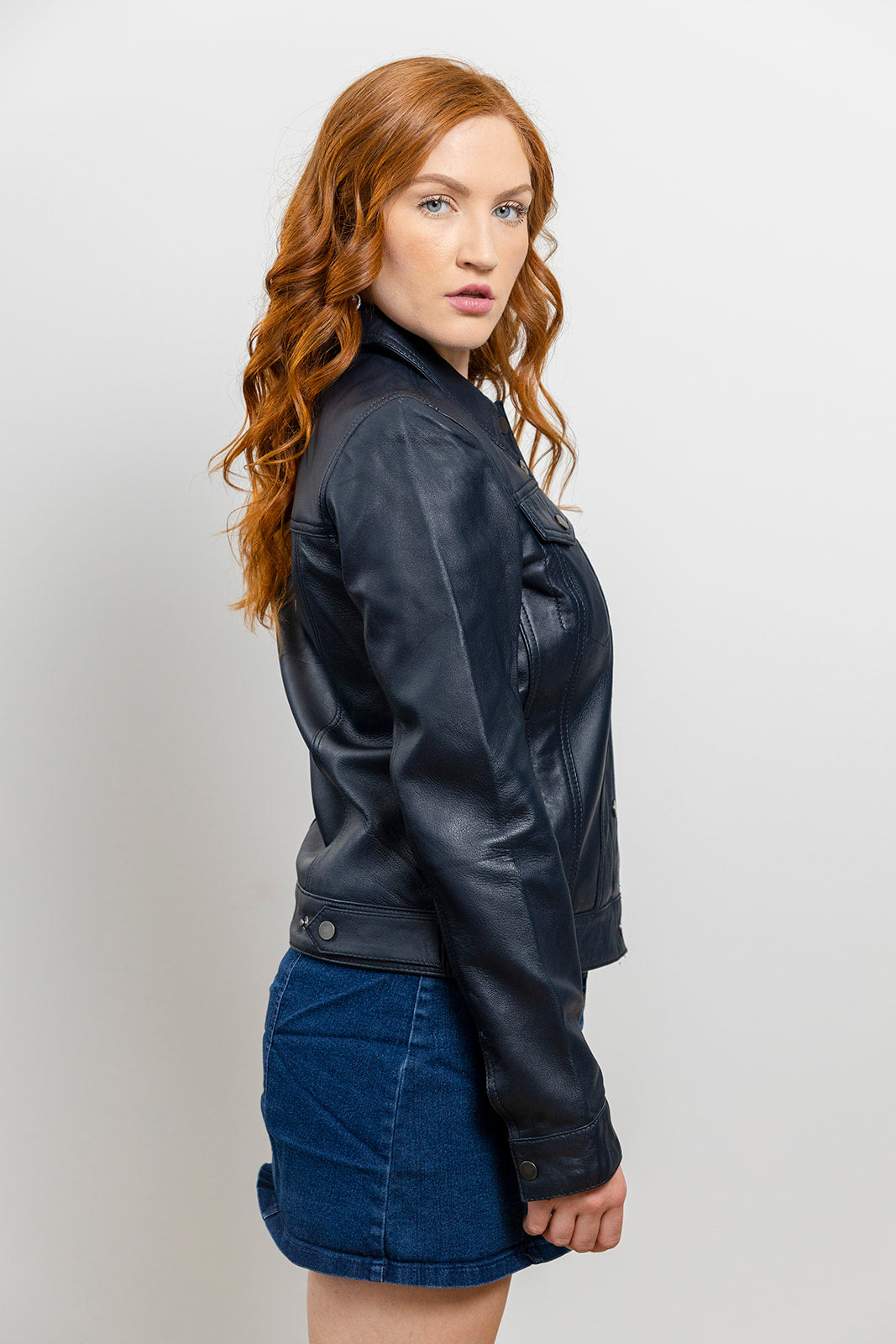 Madison Womens Fashion Leather Jacket Blue