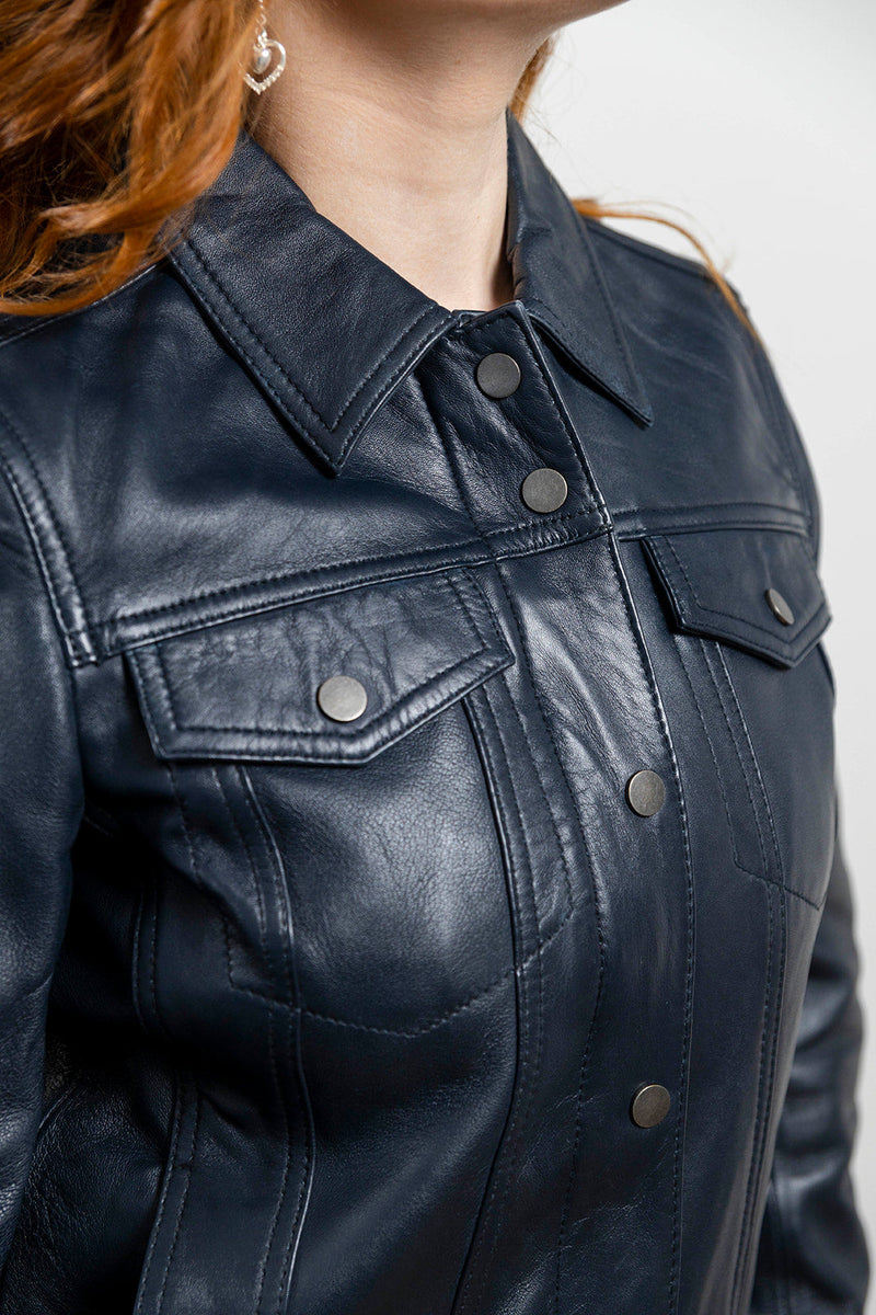 Madison Womens Fashion Leather Jacket Blue Women's Leather Jacket Whet Blu NYC   