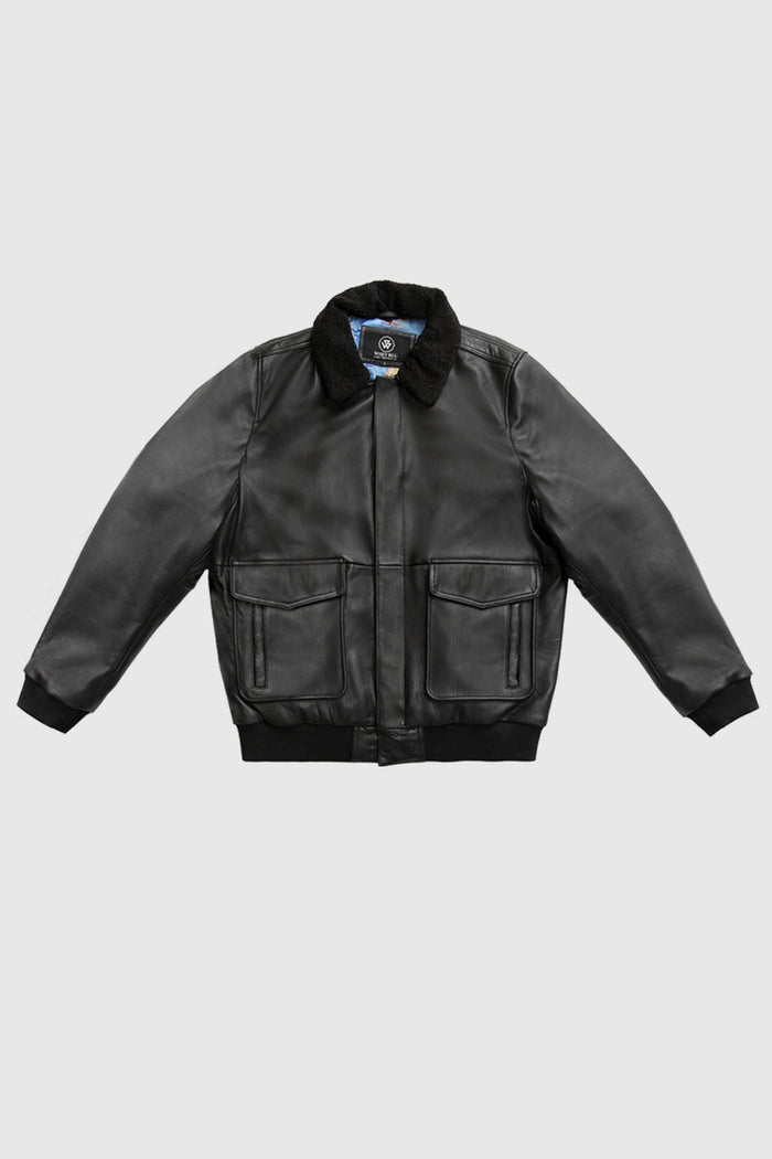 Baron Mens Bomber Leather Jacket Men's New Zealand Lambskin Jacket Whet Blu NYC S Black 