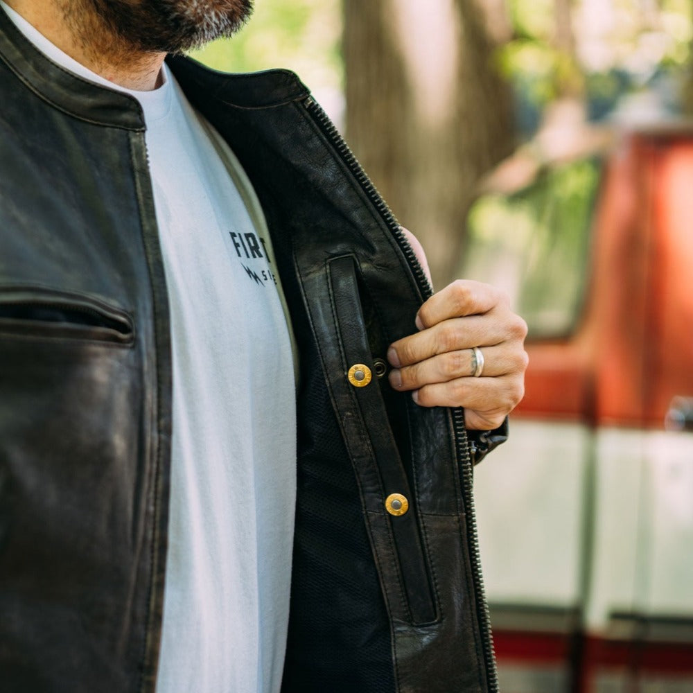 Indy Men's Motorcycle Leather Jacket - Black - First MFG Co