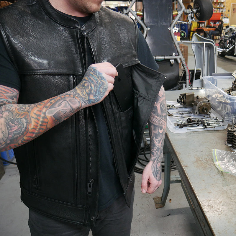 国内最安値！ First Men Mfg - Co-Upside-Leather Mfg Motorcycle Vest