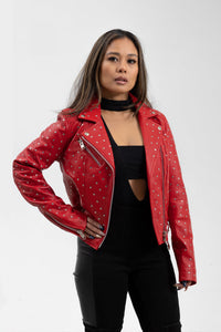 Claudia Womens Fashion Leather Jacket Fire Red
