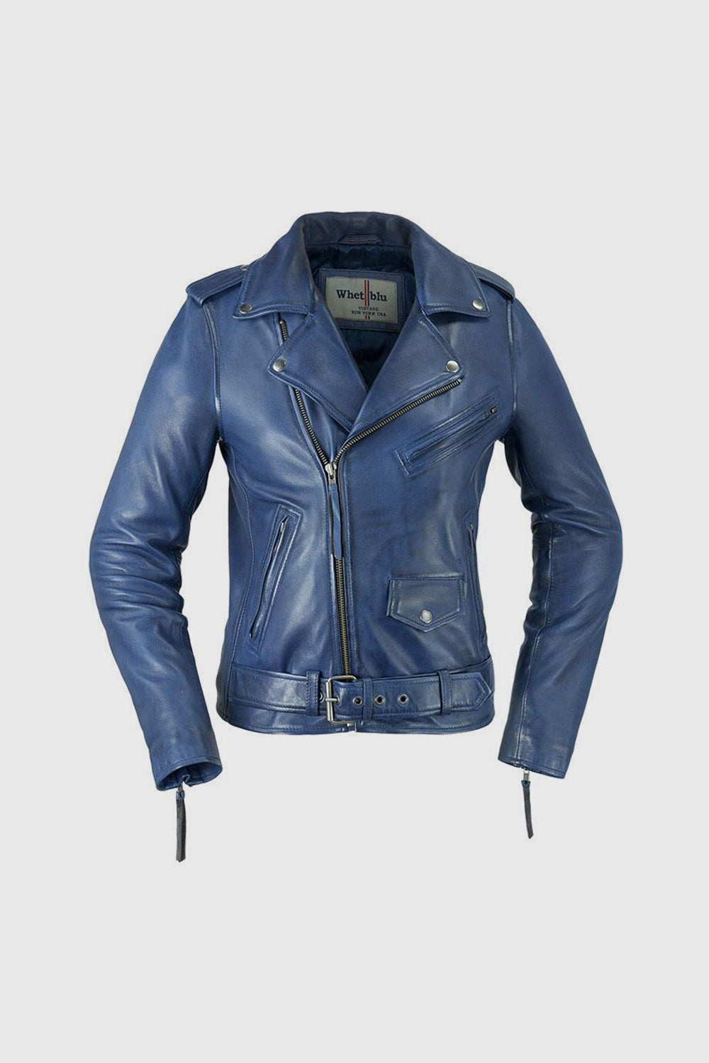 Rockstar - Womens Leather Jacket - Blue Women's Fashion Moto Leather Jacket Whet Blu NYC XS Blue 