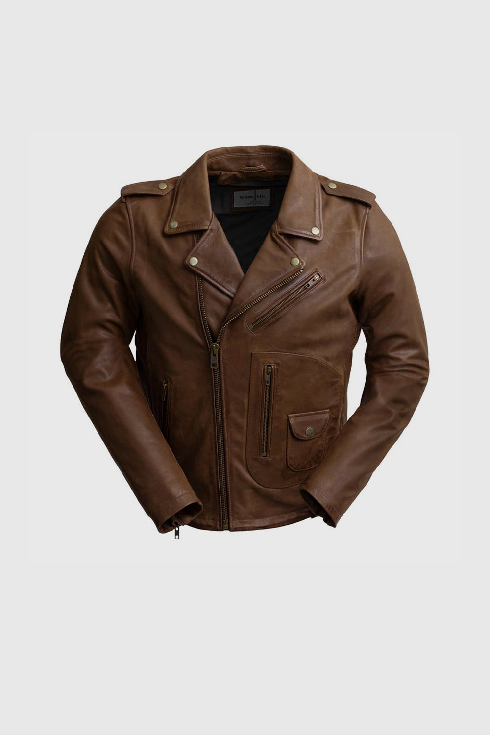 Sid Mens Leather Jacket Men's Motorcycle style Jacket Whet Blu NYC S  